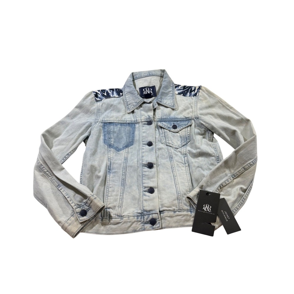 Rock & Republic Denim Jacket Light Blue Hitchhiker Tribal Western Streetwear M‎